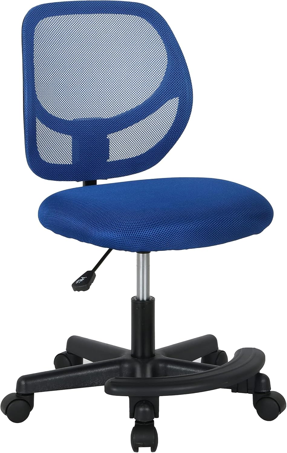 Amazon Basics Kids Adjustable Height Mesh Low-Back Swivel Desk Chair with Footrest, Rolling Study Chair, Armless, Blue