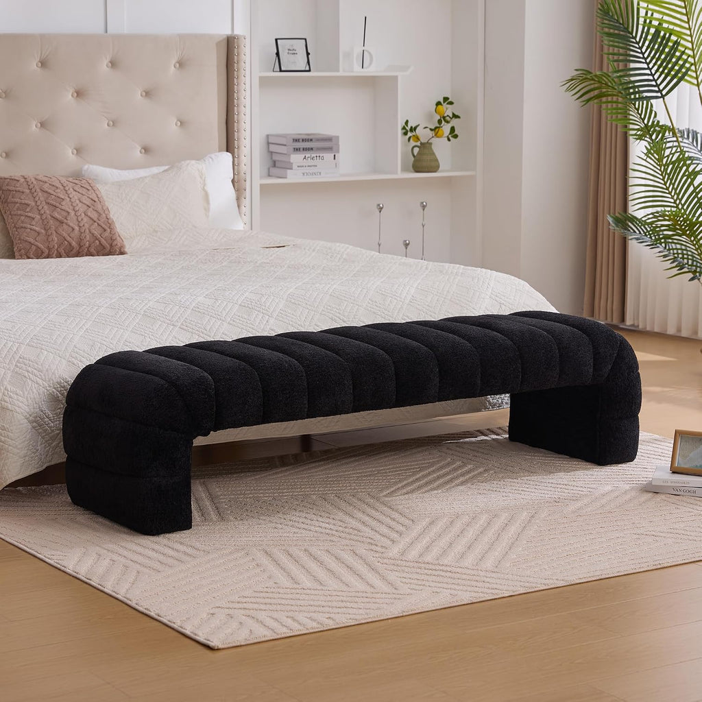 Sophisticated 69.7” Wide Black Upholstered Armless Bed Bench, Modern Channel Tufted Couch Daybed Chaise, Chic Ottoman Foot Stool for Living Room & Bedroom!