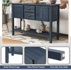 46'' Solid Wood Console Table Sideboard with 2 Drawers and Cabinets and Bottom Shelf, Retro Style Storage Dining Buffet Server Cabinet, for Living Room Kitchen Dining Room (Navy Blue-01)