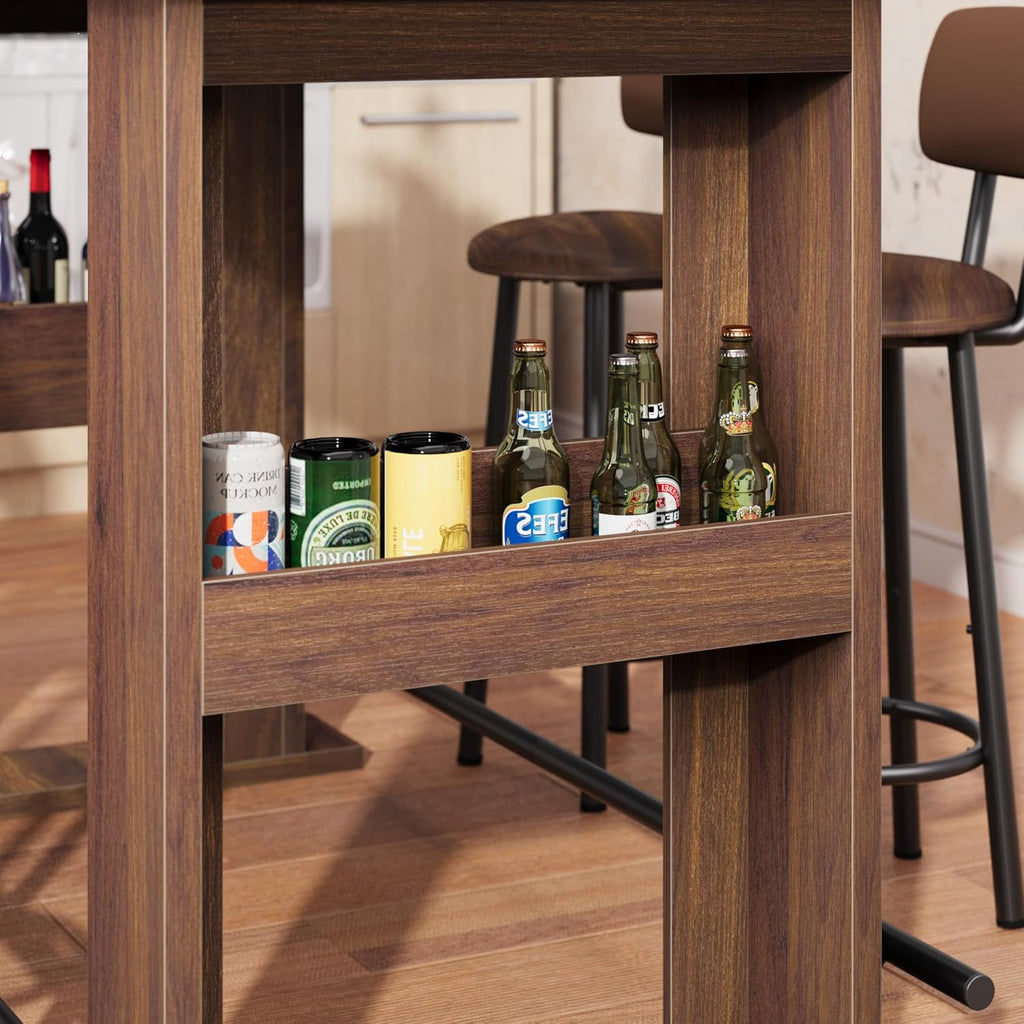 Garvee 63-Inch Bar Table, Wooden Home Coffee Bar Unit with Storage, Farmhouse Counter Height Pub Table with Metal Footrest for Home Kitchen, Dining Room, Bistro, Living Room, Walnut