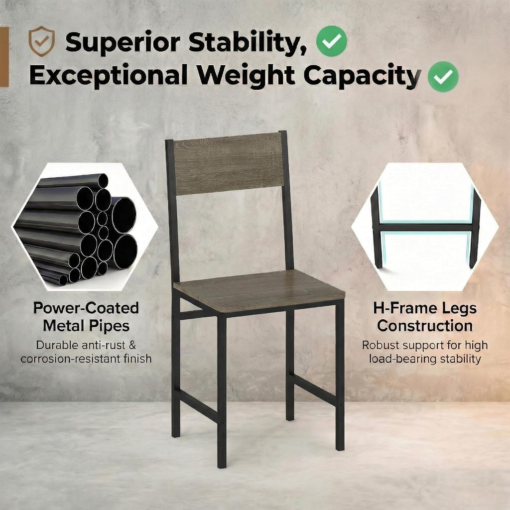 POWERSTONE Industrial Dining Chairs Set of 4, Wooden Kitchen Chairs with Slanted Backrests & Metal Legs, 330lb Capacity, Easy to Assemble, Farmhouse Dinner Seats for Living Room, Restaurant, Oak Grey
