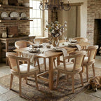9-Piece Farmhouse Dining Table Set for 8, 59"-94" Extendable Kitchen Table & Upholstered Chairs, Solid Wooden Table with Woven Ratten Chair Living Room Restaurant - Natural/Natural