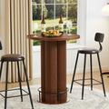 Bar Table, 39.37" H Round Bistro Table Fluted Pub Table with Base & Metal Ring Footrest Wood Cocktail Desk for Patio, Coffee House, Living Room, Kitchen, Small Space [Chairs Not Included]
