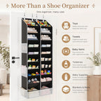 Criusia Over the Door Shoe Organizer, 20-30 Pairs Heavy-Duty Hanging Shoe Storage with Large Pockets, 10-Tier Door Shoe Rack with 4 Hooks for Sneakers Sandals Heels Boots (Black)