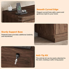 knoworld 63" Buffet Cabinet with Storage & Power Outlet, Fluted Sideboard Credenza with Double-Arc Doors, Mid-Century Modern Coffee Bar Cabinet Console Table for Dining Room, Living Room, Walnut