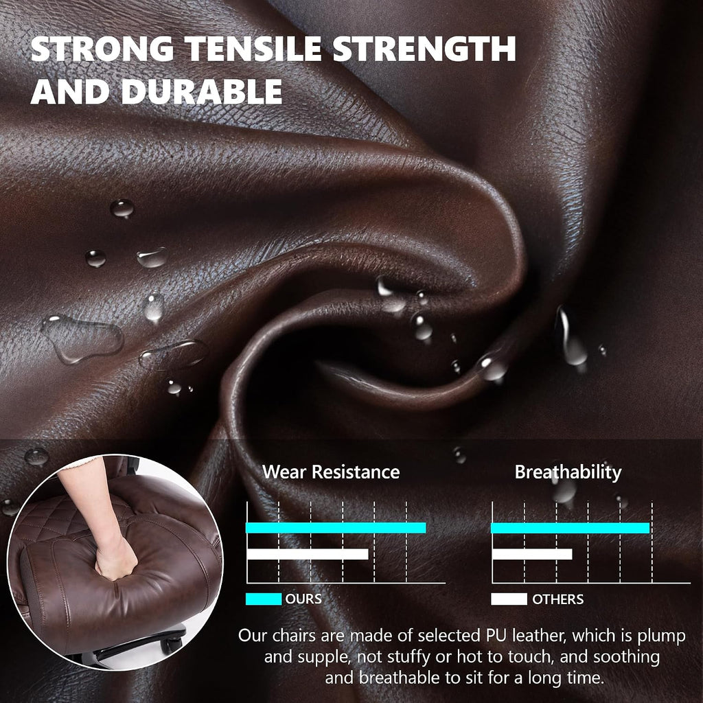 Big and Tall 500lbs Office Chair,Heavy Duty Large PU Leather Executive Desk Chair with Wide Seat, Adjustbale Ergonomic Lumbar Support High Back Rocking Computer Chair for Heavy People (Brown)