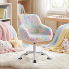 LukeAlon Kids Adjustable Desk Chair, Furry Study Chair with Swivel Base, Cute Faux Fur Reading Chair, Comfy Upholstered Computer Chair with Arms for Girls Children, Light Colorful