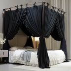 AIOOO 4 Corners Post Princess Curtain Bed Canopy Double Layer Cozy Mosquito Net Mesh and Cloth for Adults Bedroom Decoration (Double-Black/Black, 64" W*82" L*82"*H/(Queen))