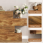 knoworld 63 Inch Farmhouse Console Table with 4 Tier Storage, Rustic Wooden Sofa Table Behind Couch, Unique Staggered Entryway Table for Living Room, Long Hallway Foyer Table, Walnut