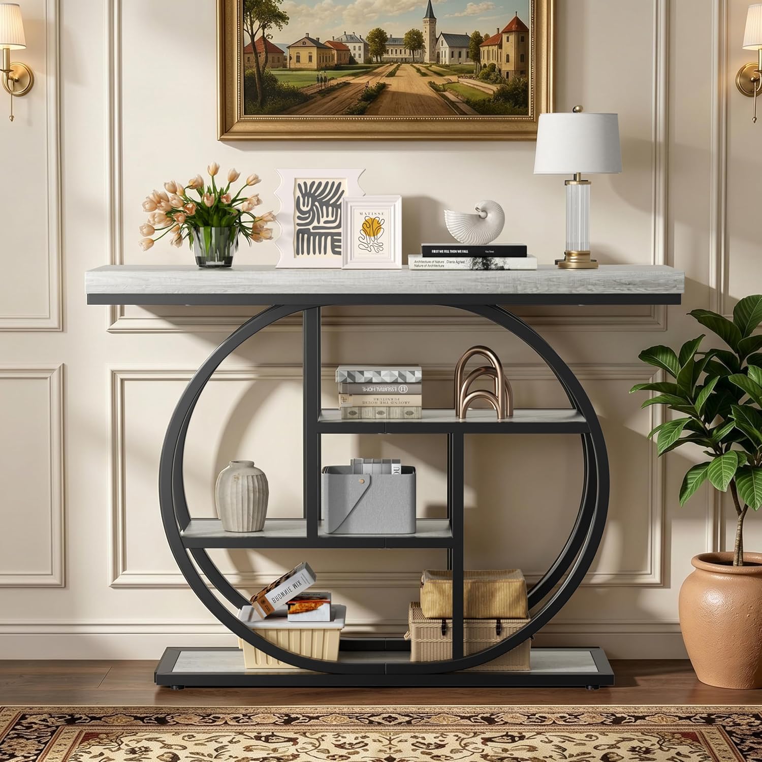 Shintenchi 41.3 inches Console Table with Storage, Industrial Entryway Table, 4-Tier Shelves Sofa Table Behind Couch, Narrow Wood Accent Table for Living Room, Entryway, Entrance, Hallway, Foyer, Grey