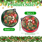 6 Pcs Christmas Wreath Storage Bag, 24" Dia Round Wreath Storage Container with Clear Window, Tear Resistant Wreath Boxes for Christmas Holiday Seasonal Storage (Red×3 ＆ Green×3)