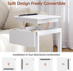 OtterOasis C Shaped End Table, Rolling Side Table with 4-Way Convertible Desktop, Wooden C Table with Multi-Functional Folding Tray & Small Chair, Side Table for Couch, Living Room, Bedroom, White