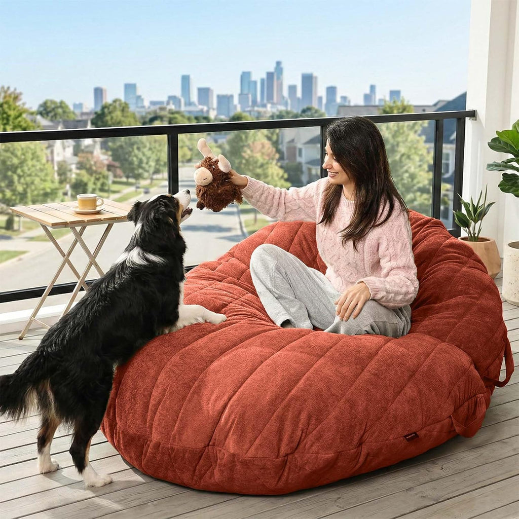 ZonLi Large Bean Bag Chair for Adults, 6FT Giant Bean Bag with Removable Machine Washable Cover & Memory Foam Filler, Big Comfy Couch for Bedroom, Dorm, Living Room (Rust Red)