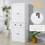 72" Freestanding Kitchen Pantry Cabinet, Tall Storage Cabinet with 2 Door Cupboards, Drawer and Adjustable Shelves, White,16 * 30 * 72.5