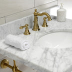 Kingston Brass KVPB3022M87 Edwardian 30" Console Sink with Brass Legs (8-Inch, 3 Hole), Marble White/Brushed Brass