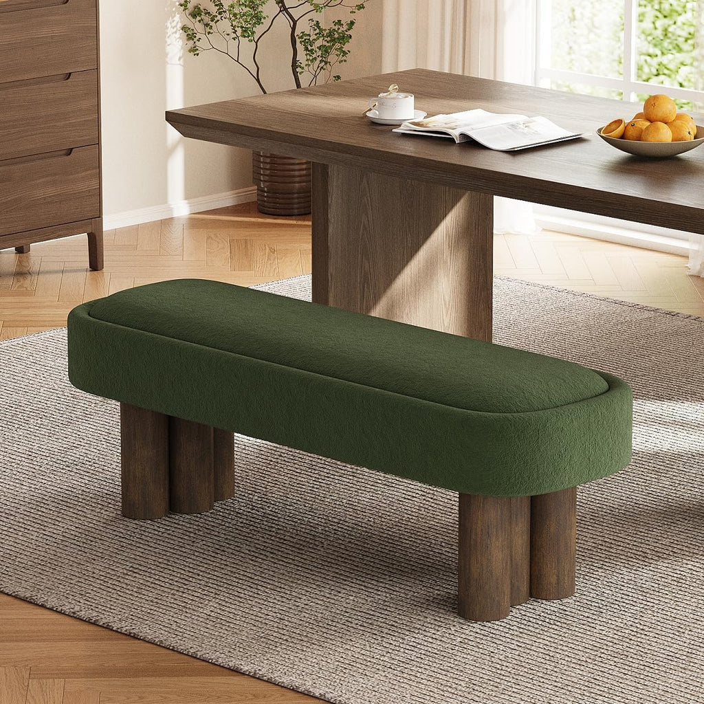 Christopher Knight Home Damas Fabric Upholstered Dining Bench, Wooden Entryway Bench, Long Sofa Footstool for Living Room, Bedroom End of Bed Bench, Olive Green+Walnut