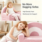 Rainbow Kids Couch, 2-in-1 Fold Out Toddler Couch Sofa, Soft Fleece Kids Chair, Convertible Sofa to Lounger for Girls Boys Bedroom, Playroom, Reading Nook, Pink