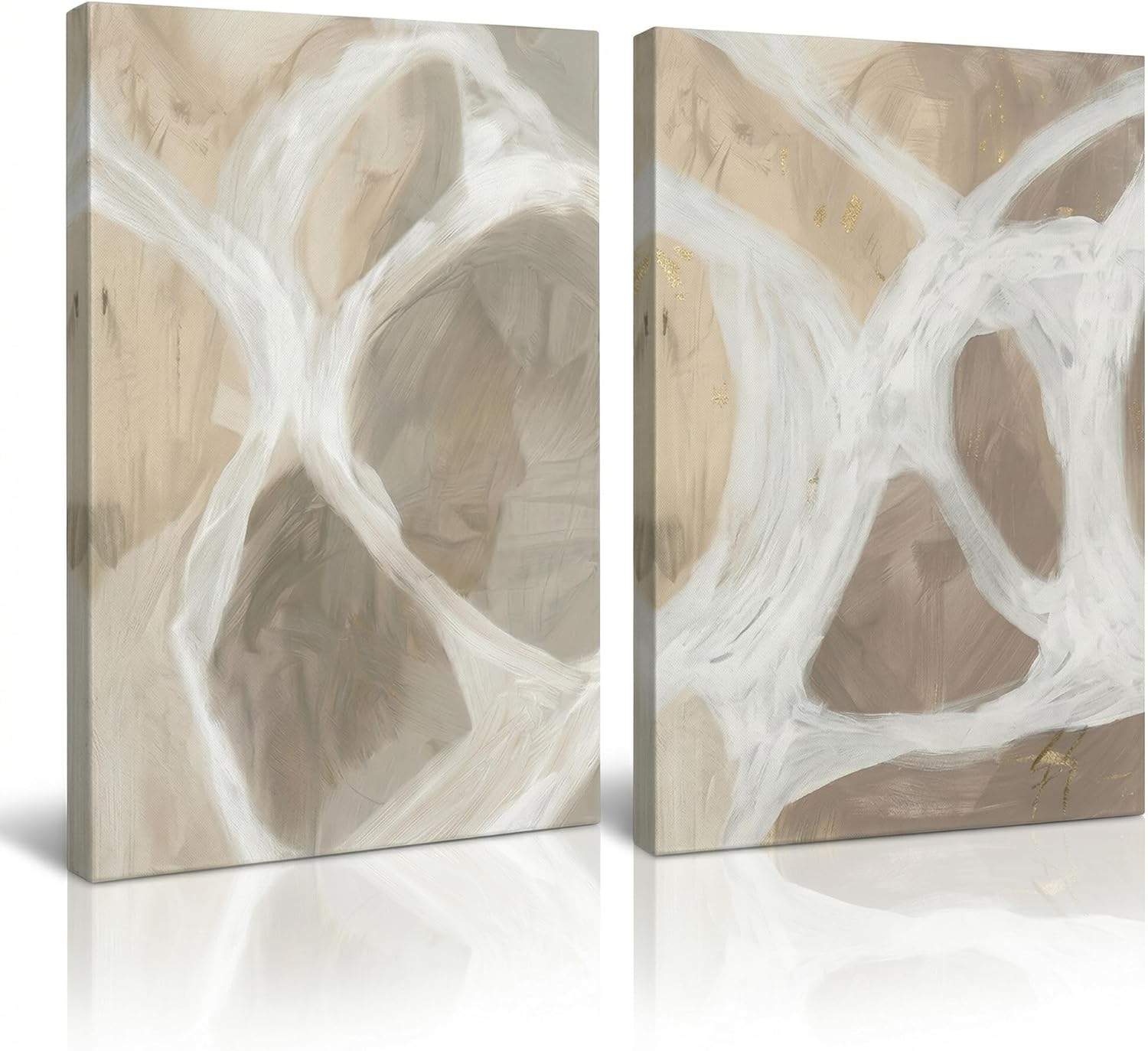 IUI Large Modern Abstract Canvas Wall Art - Neutral Gray, Beige & Gold Textured Canvas Prints, Minimalist Geometric Painting Artwork for Living Room Bedroom Office - 28" x 40"x 2