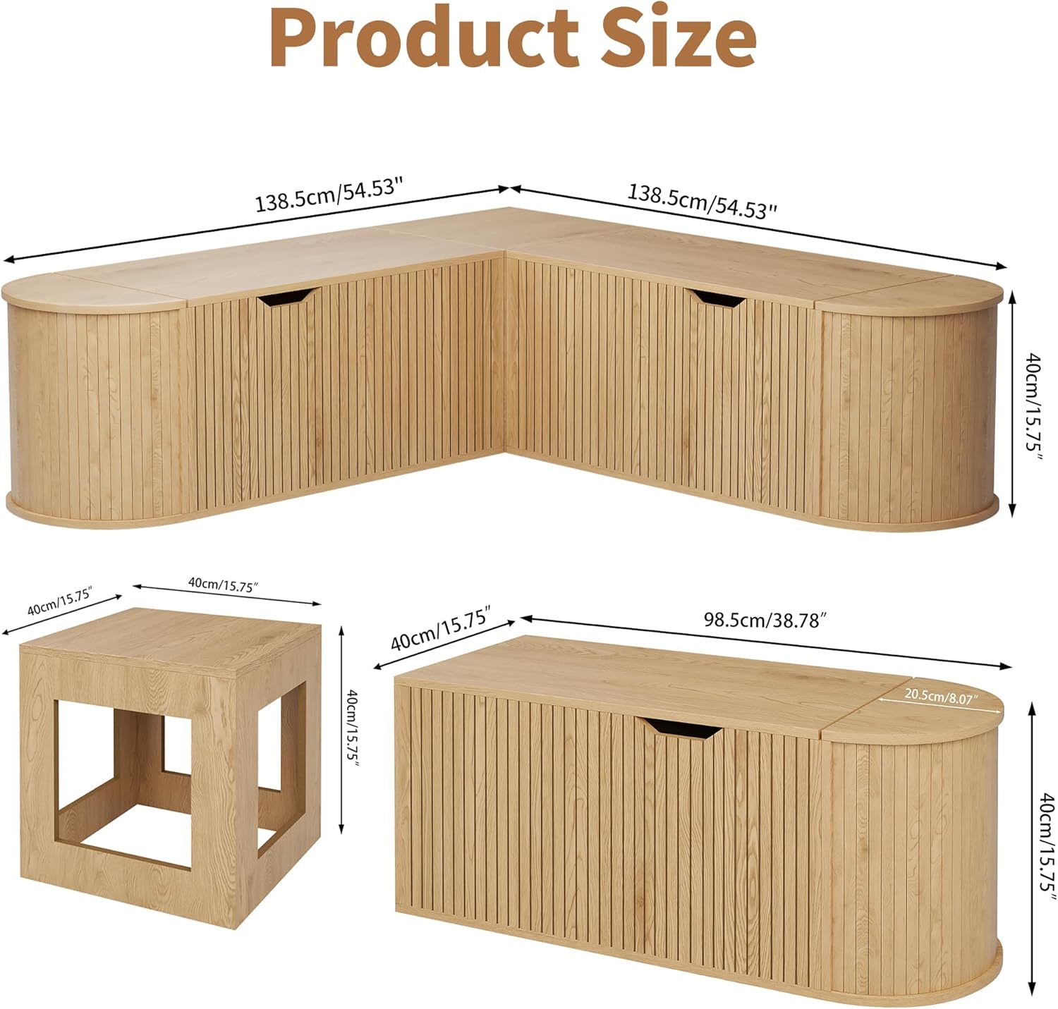 L Shaped Storage Bench with Cushion, Mid Century Modern Corner Dining Bench, Wooden Window Breakfast Nook Bench for Dining Room, Entryway, Living Room, Cloakroom, Wood, Oak