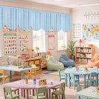 Irenare 8 Pcs Blue Check Plaid School Classroom Curtains Back to Classroom Colorful Curtains for Sunset Soiree Party Decorations Sunset Kindergarten Daycare Primary Bedroom Playroom Room Decor