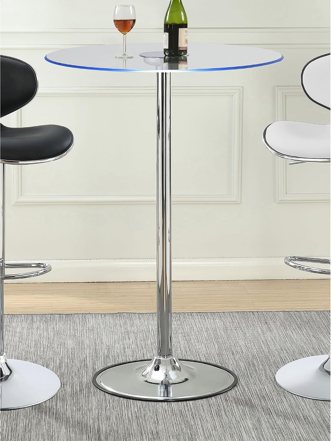 Chrome Glass Top LED Bar Table