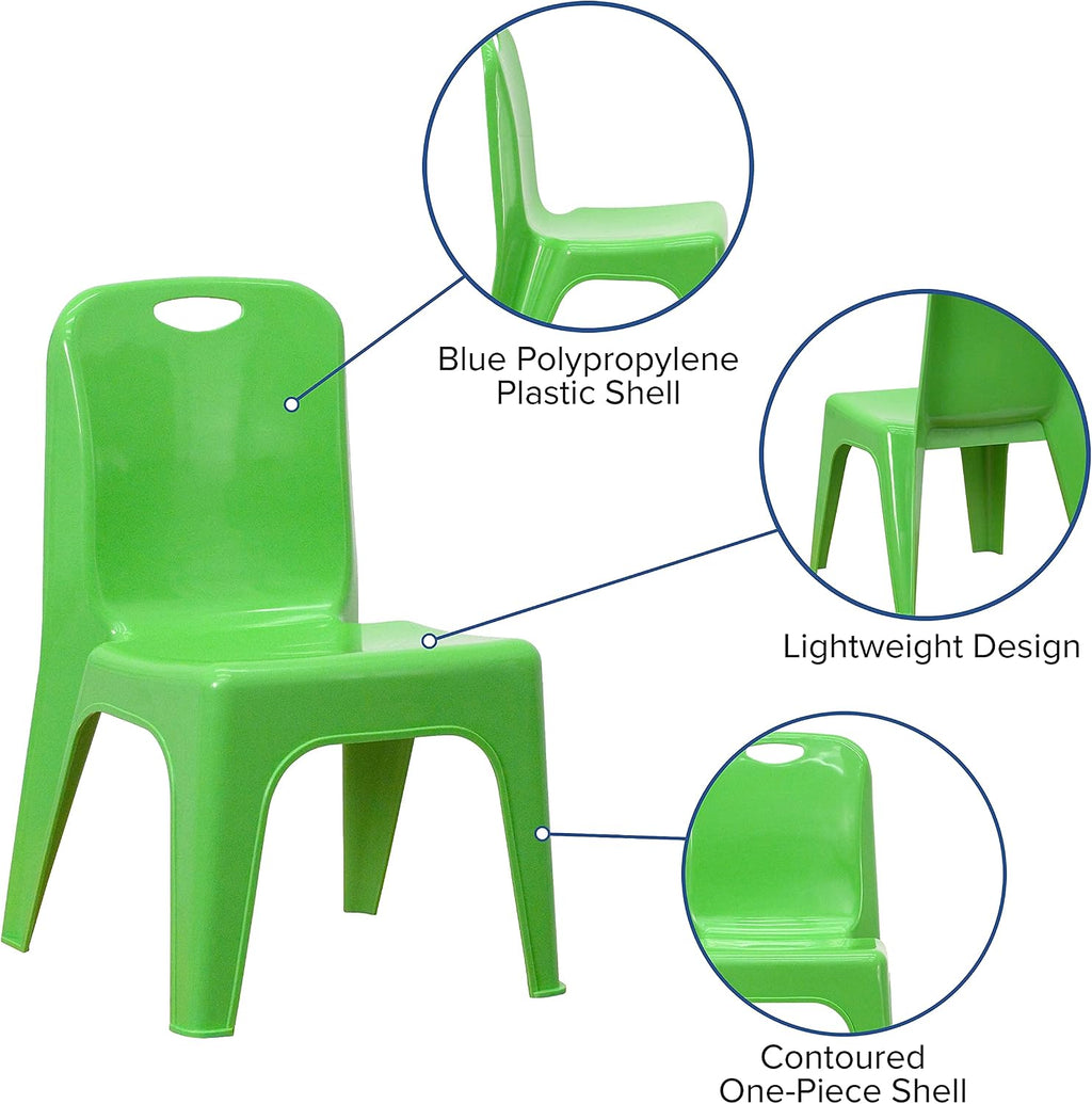 Flash Furniture 2 Pack Green Plastic Stackable School Chair with Carrying Handle and 11" Seat Height