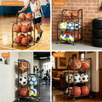 Basketball Rack with Wheels - Space-Saving Vertical Ball Storage for Basketball, Football, Soccer, Rolling Ball Rack for Garage & Outdoor, Heavy-Duty Ball Holder Organizer