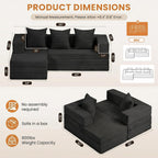 65" Boneless Couch,Convertible Sleeper Sofa Bed, Modular Sectional Sofa, Modern Tri-Folding Cloud Couch with L-Shape Chaise, Corduroy Futon Couches for Living Room Small Spaces Apartment,No Assembly