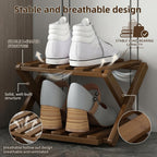 Skinny Shoe Rack, Shoe Rack Bamboo: 2 Tier Foldable Skinny Shoes Organizer, Extendable Narrow for Entryway, Closet, Brown