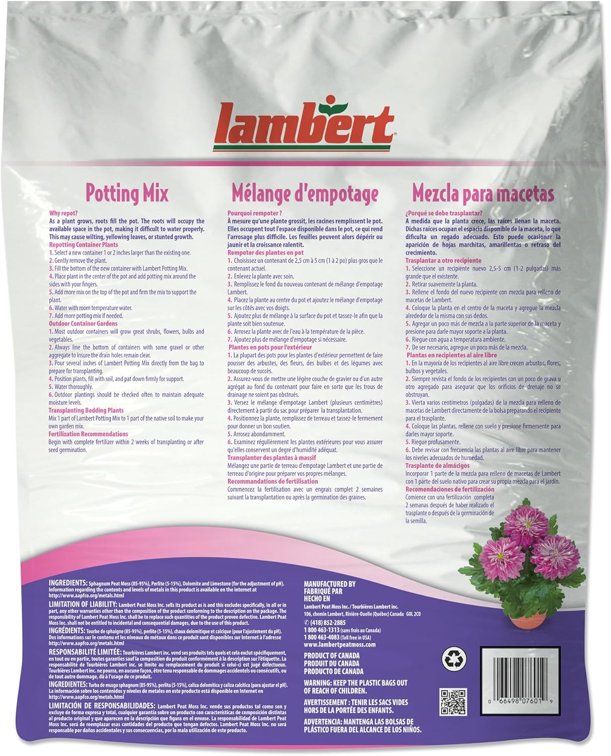 Lambert Potting Mix - Potting Soil Mix for Flowers, Vegetables, Shrubs, Container Plants, Annuals, Perennials, for Indoor and Outdoor - 8 Quarts