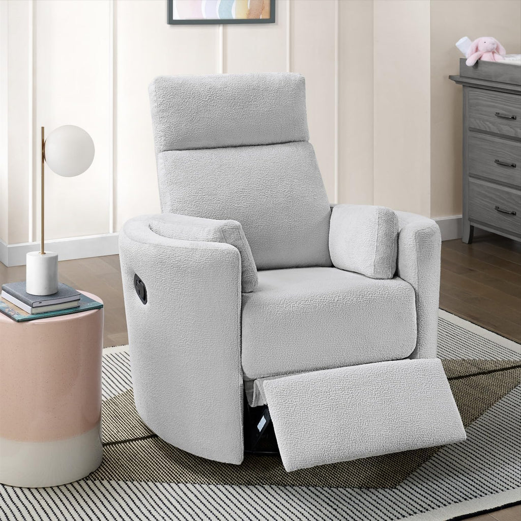 Soho Baby Nottingham Upholstered Glider Recliner Rocking Chair 360° Swivel for Nursery and Living Roomr, Plush Gray