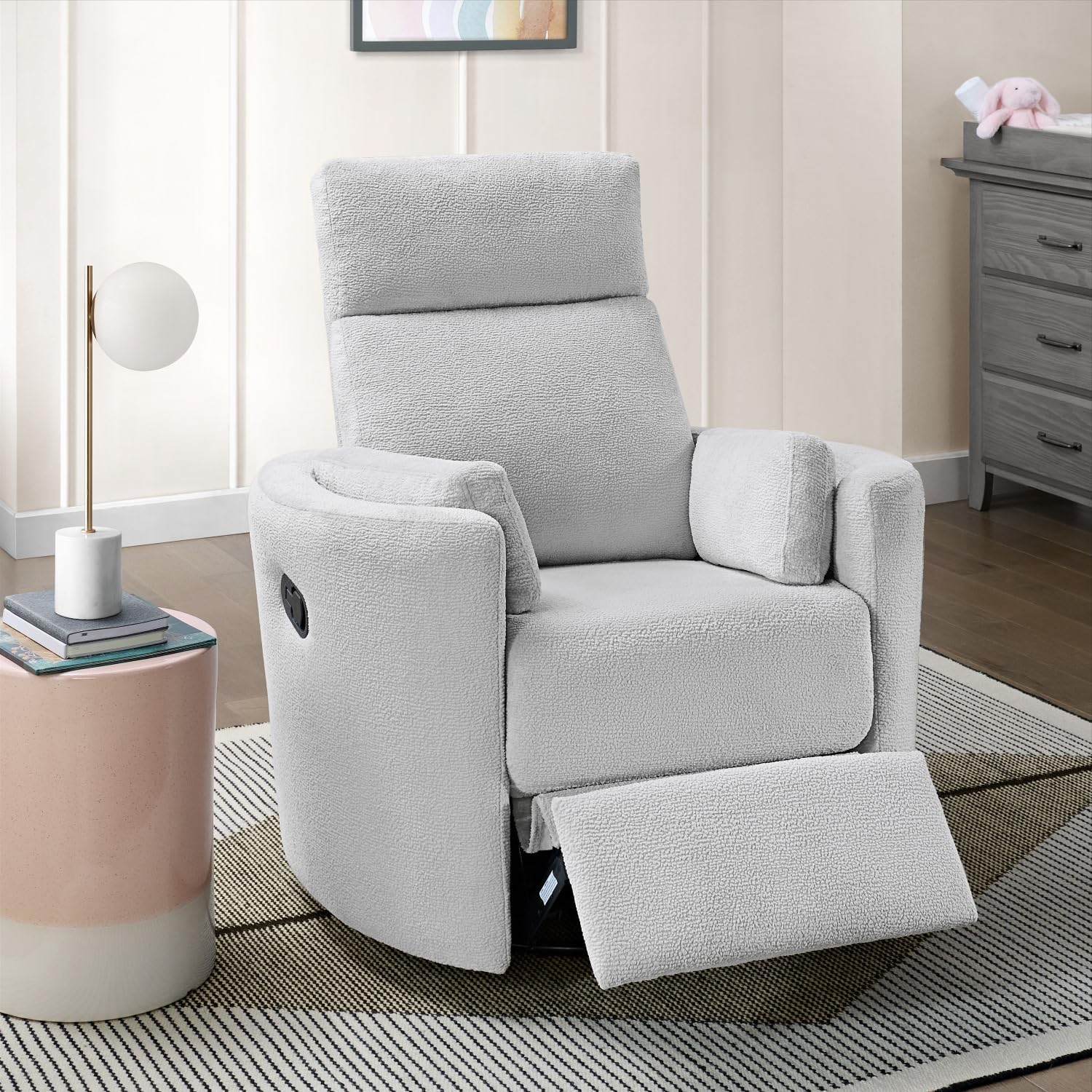 Soho Baby Nottingham Upholstered Glider Recliner Rocking Chair 360° Swivel for Nursery and Living Roomr, Plush Gray