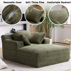 67 Inch Oversized Chaise Lounge Sofa Chair indoor with 2 Pillows & Armrest, Comfy Upholstered Corduroy Single Sleeper Sofa Chair Bed for Living Room & Bedroom, No Assembly Required (Sage Green)