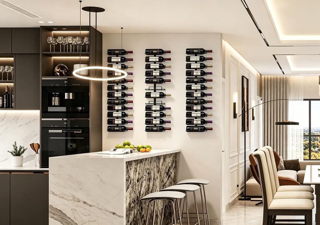 Wall Mount Wine Rack – 24 Bottles – Black Metal Wine Bottle Holder for Wall, Wine Rack for Home Bar, Kitchen