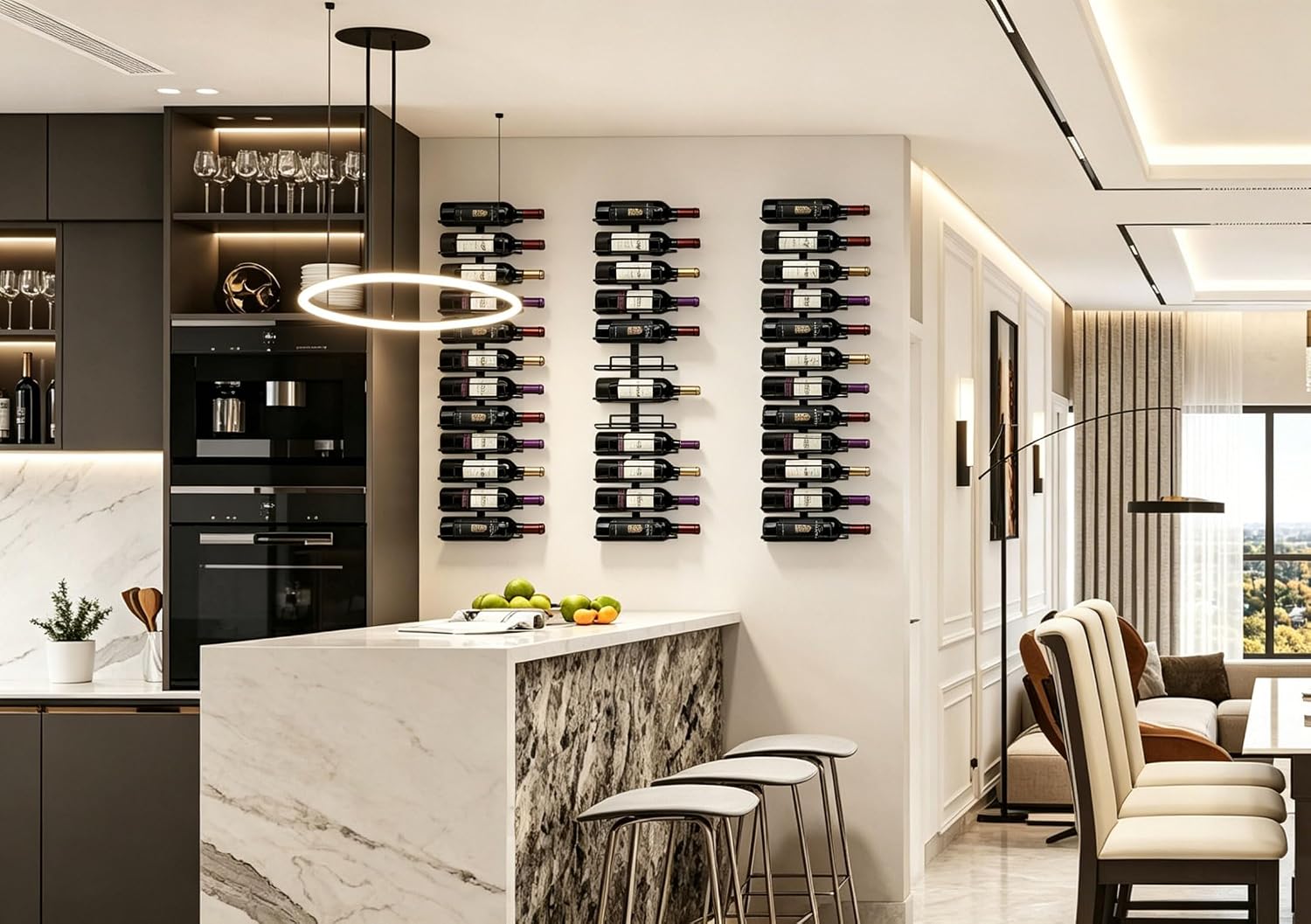 Wall Mount Wine Rack – 24 Bottles – Black Metal Wine Bottle Holder for Wall, Wine Rack for Home Bar, Kitchen