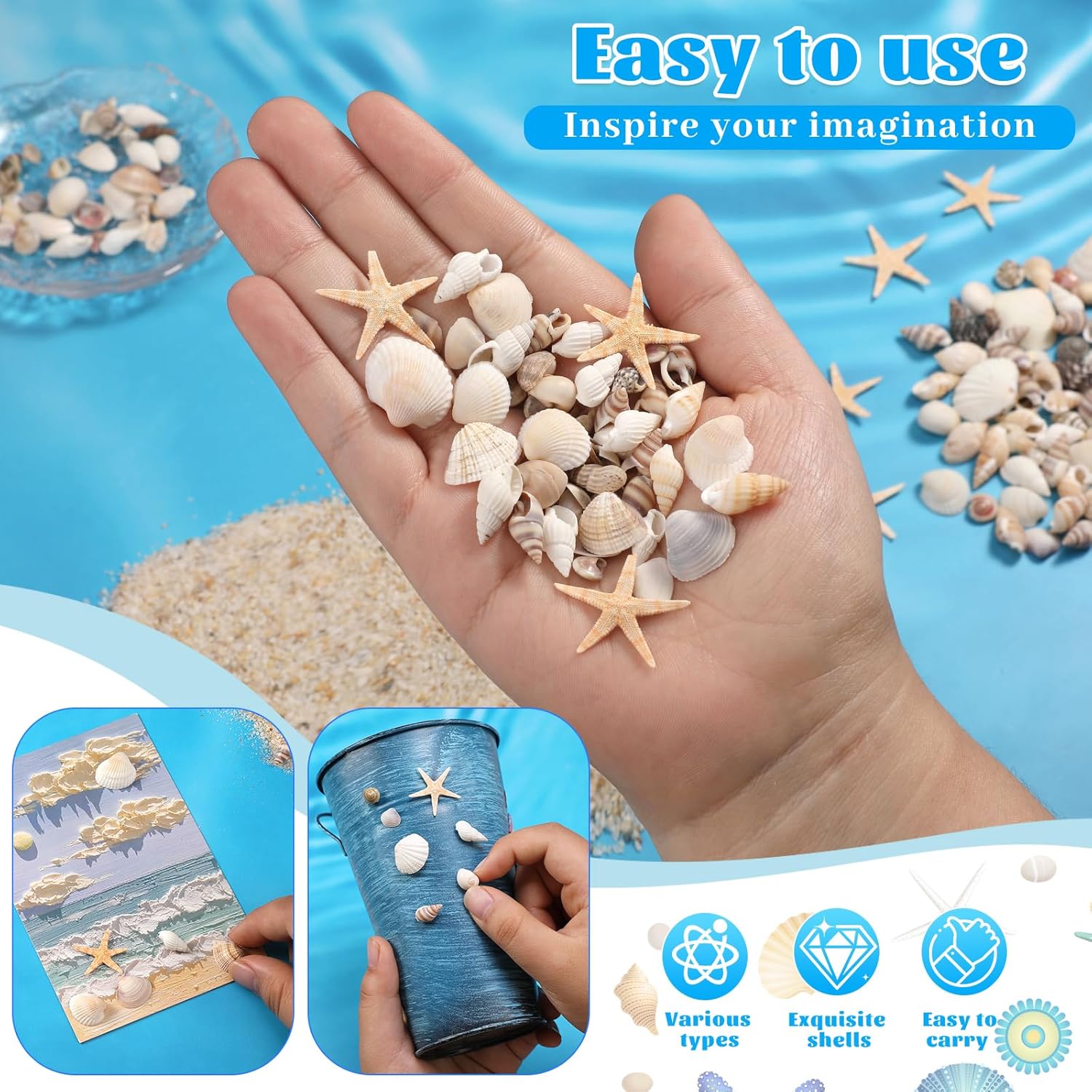 1200 Pcs Tiny Sea Shells, Seashells for Crafts with Small Shells Starfish Mixed Ocean Beach Spiral Seashells for Beach Party, Fish Tank and Vase Filler, Wedding Decor, Diy Jewelry Candle Making