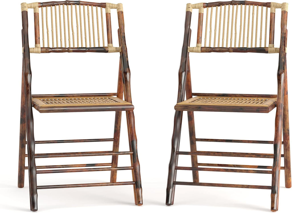 Flash Furniture Folding Bohemian Bamboo Chairs with Curved Backs, Modern Bamboo Folding Dining Chairs, 300 lb. Static Weight Capacity, Set of 2