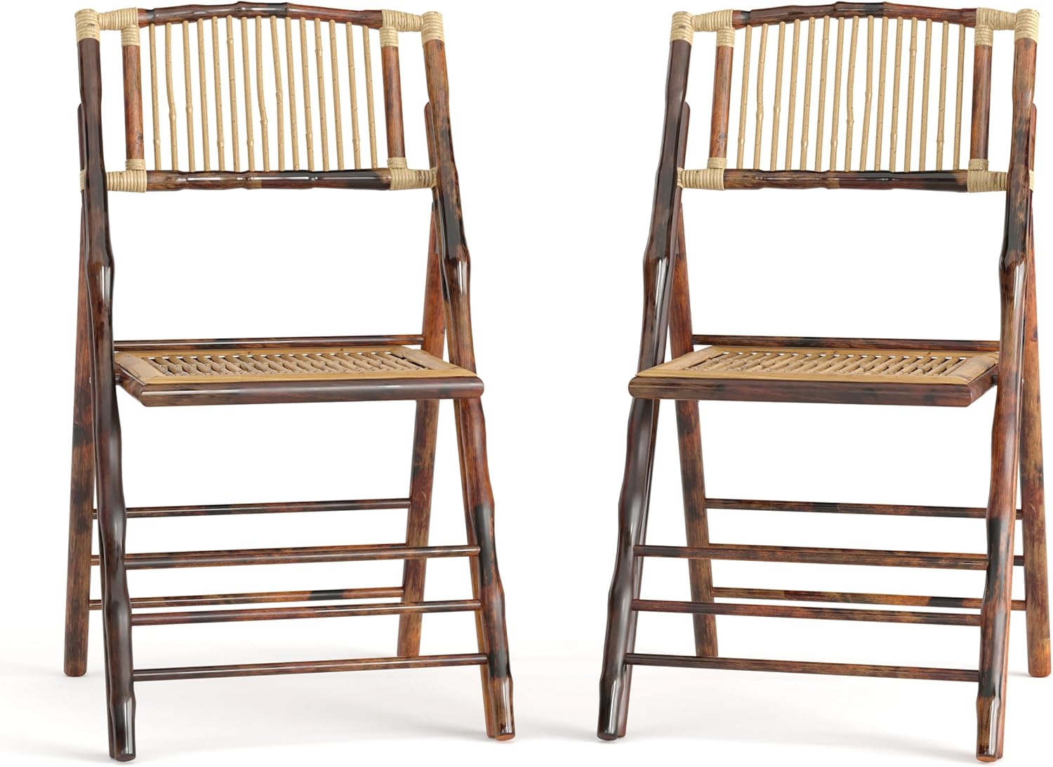 Flash Furniture Folding Bohemian Bamboo Chairs with Curved Backs, Modern Bamboo Folding Dining Chairs, 300 lb. Static Weight Capacity, Set of 2