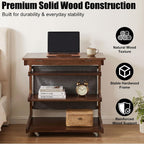 100% Solid Wood C Shaped End Table with Swivel Wheels, Lift Top Couch Table with Storage, Rolling Table that Slide Under Sofa & Bed, 15.75" D x 23.62" W x 24.8" H