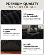 23.6in Pouf Ottoman, Corduroy Ottoman Foot Rest with Dual‑Layer Support, Large Poofy Pouf with Soft Chunk‑Foam Top & Firm Foam Base, Floor Foot Stool for Living Room, Black