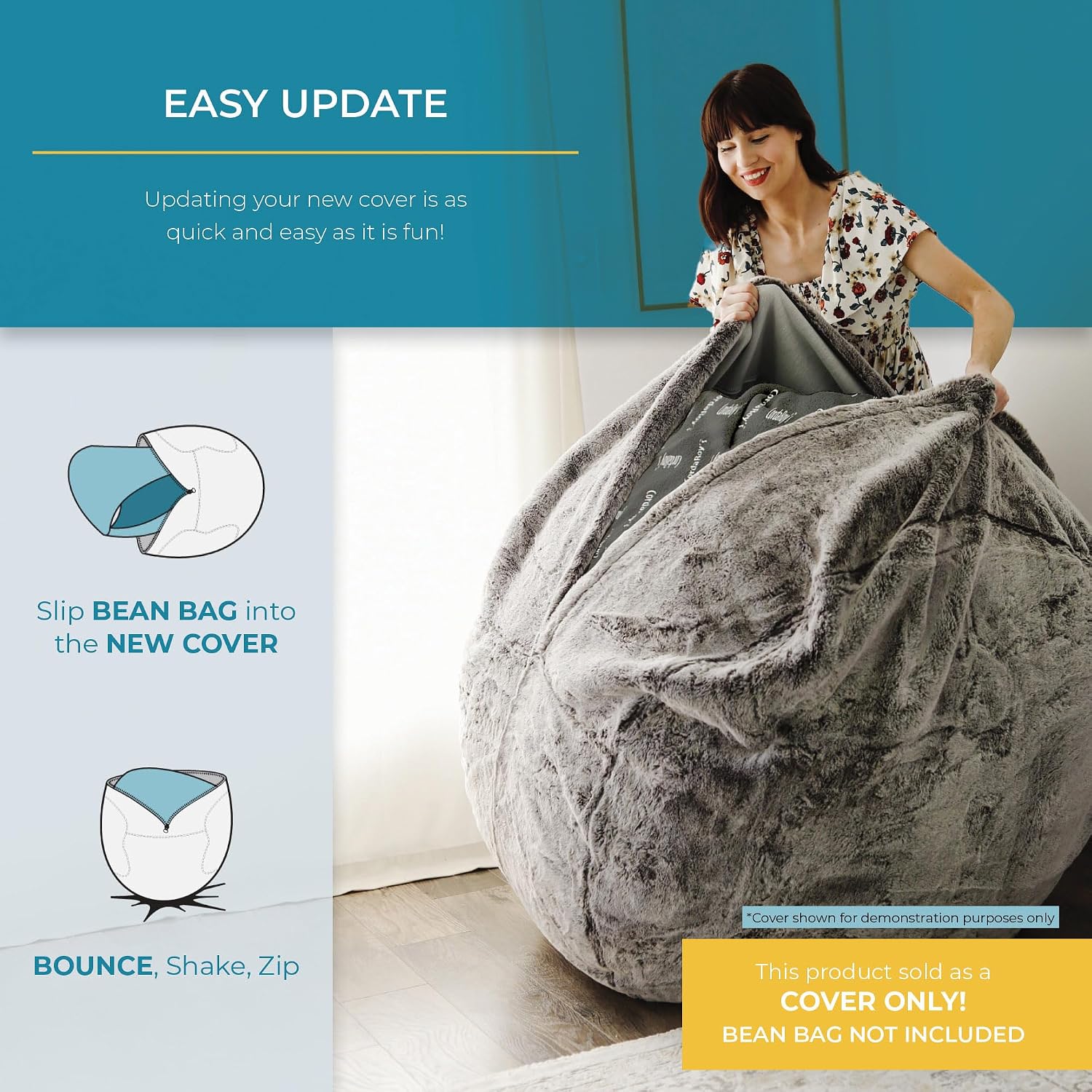 CordaRoy's Full Size Chenille Bean Bag Chair Cover (Bean Bag Sold Separately), Navy