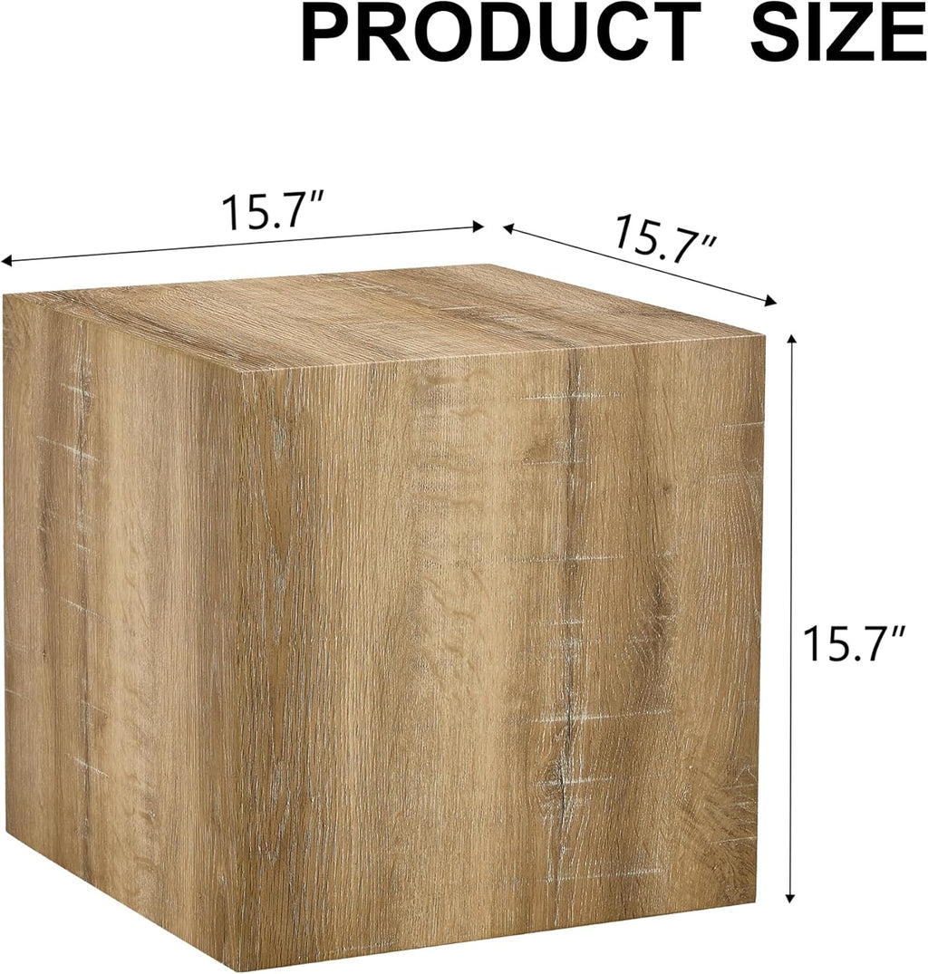 Modern Natural Color Wooden End Table for Living Room, MDF Construction Square Sofa Side Table Small Nightstand for Home Apartment, 15.7 x 15.7 x 15.7 Inch, Easy to Clean, Non-Slip Feet Pad