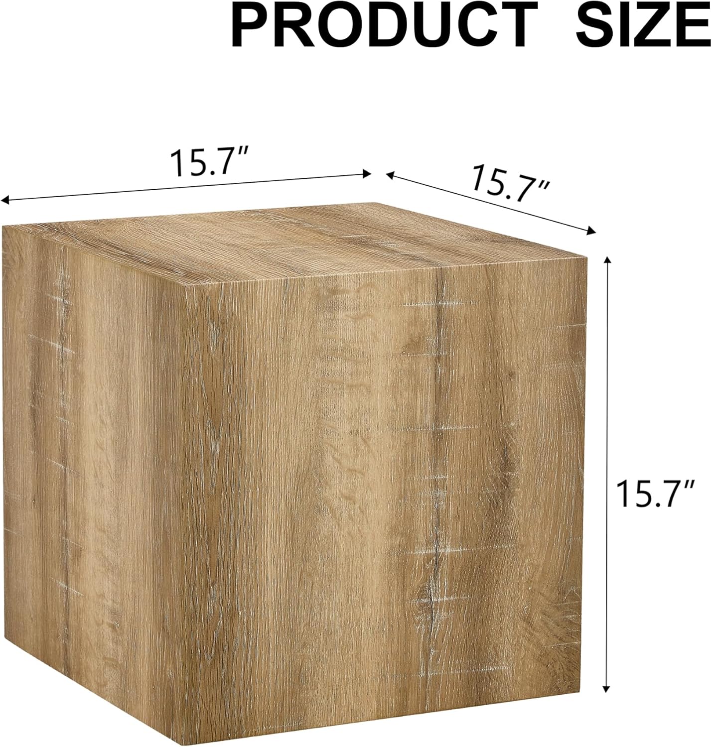 Modern Natural Color Wooden End Table for Living Room, MDF Construction Square Sofa Side Table Small Nightstand for Home Apartment, 15.7 x 15.7 x 15.7 Inch, Easy to Clean, Non-Slip Feet Pad