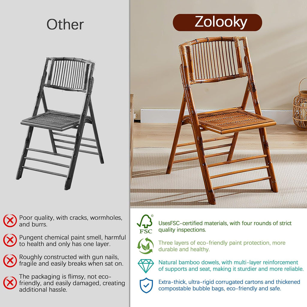 Bamboo Folding Chair, Completely Upgraded Foldable Vintage Dining Chair with 330lb Handcrafted for Living Room Patio Garden Balcony Indoor/Outdoor (1, Antique Brown)
