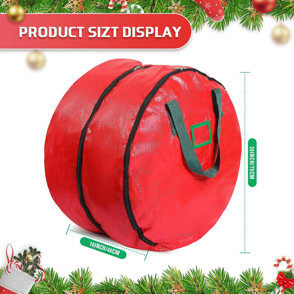 Shappy Double Layer Wreath Storage Container Bag Wreath Storage Pure Color Seasonal Garland Holiday Christmas Container Festive Box with Dual Zippers and Handles for Xmas(30 Inch,Red)