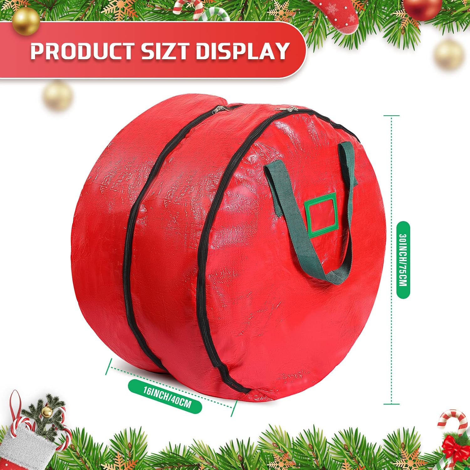Shappy Double Layer Wreath Storage Container Bag Wreath Storage Pure Color Seasonal Garland Holiday Christmas Container Festive Box with Dual Zippers and Handles for Xmas(30 Inch,Red)