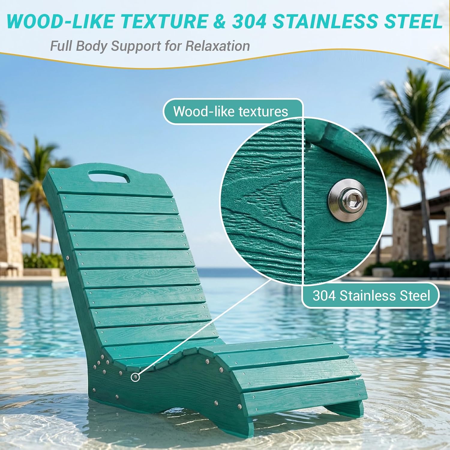 Skybright HDPE Pool Lounge Chairs Set of 2, in-Pool Chaise Lounge Outdoor with Wheels, S Shape Patio Sun Shelf Lounger for Poolside, Deck, Patio, Beach