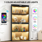 Loomie Corner Display Cabinet with 7 Color LED Lights, 62" Lighted Curio Cabinet with Glass Doors for Collectibles, 4-Tier Showcase Display Case with Human Body Sensor for Toys, Books, Black