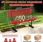 4 Feet Heavy Duty Park Bench with Back Portable Frame, Outdoor Steel Bench with Backrest, Expanded Metal Mesh Bench for Lawn, Park, Deck, Garden, Patio, Porch, Red