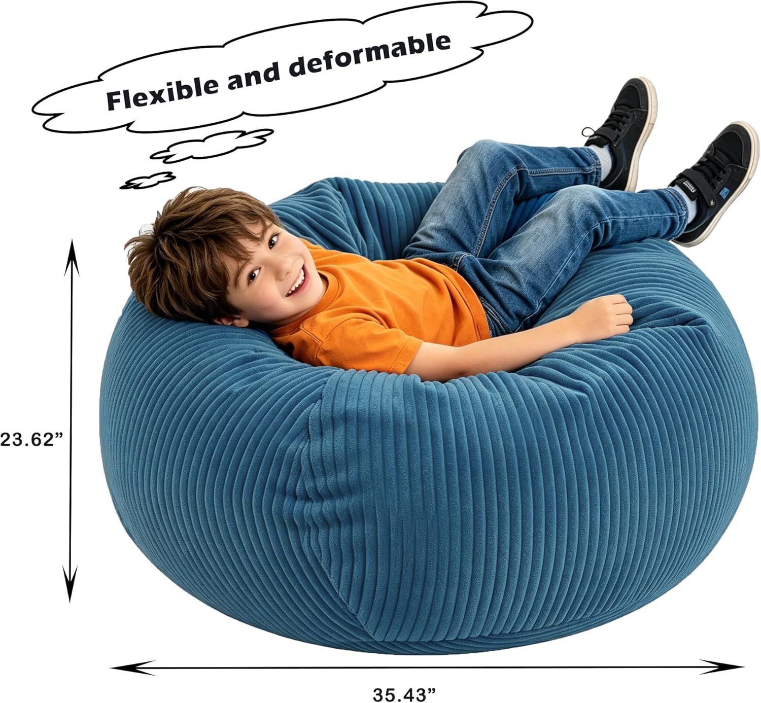 LPMOERA Bean Bag Chairs for Kids/Teen with Memory Foam Filling Bean Bag Sofa with Soft Corduroy Fabric BeanBag Chair for Living Room Bedroom College Dorm Reading Chair Blue